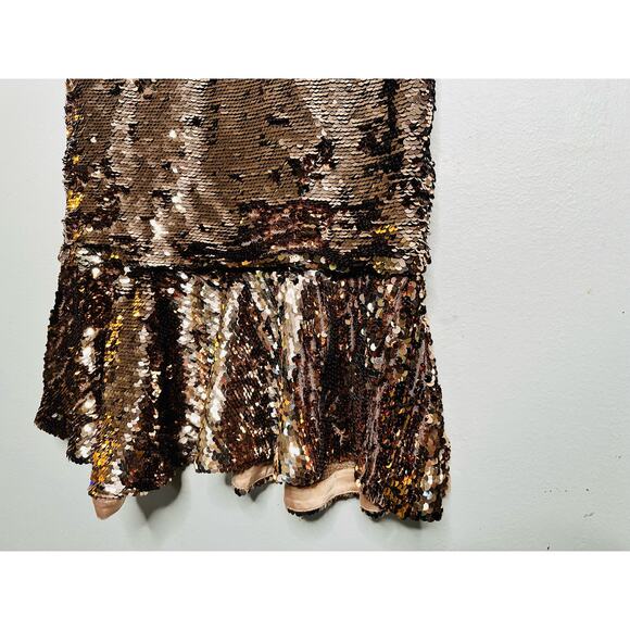 SALONI Aidan Bronze Copper Sequin Mesh Sleeveless V-Neck Sheath Dress Size US 6 - Picture 8 of 16